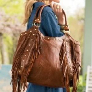 Raj Leather Fringe Boho Shoulder Bag